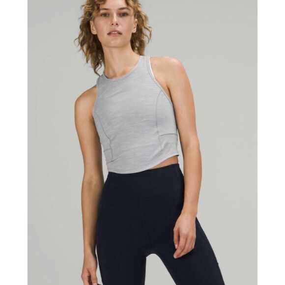 lululemon athletica Tops - Lululemon Power Thru High Neck Racerback Tank Top Light Grey Size 6/8 Cropped